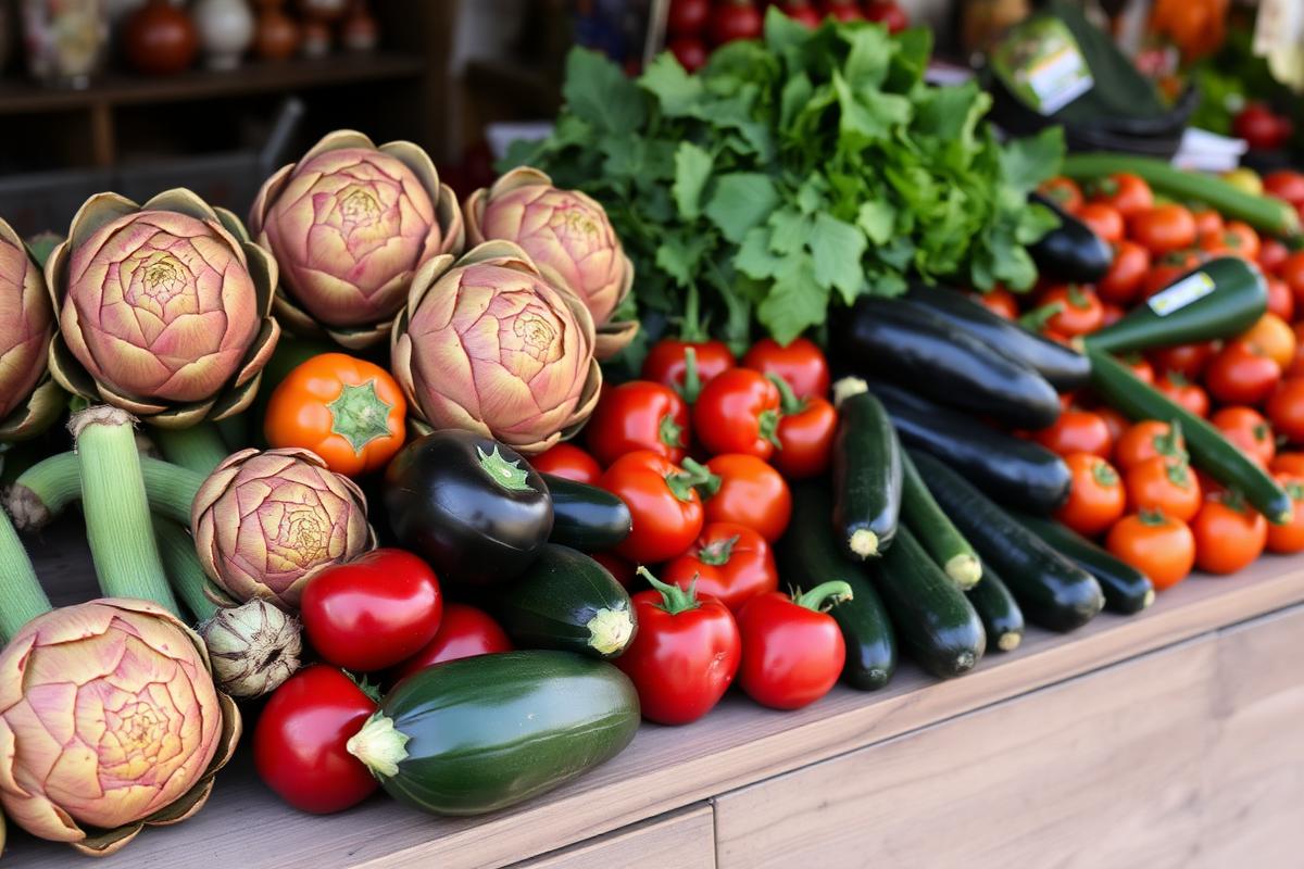 Verduras de temporada en un puesto de mercado